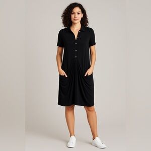 Theory Black Draped Pocket Shirt Dress Size Medium Modal Blend casual soft